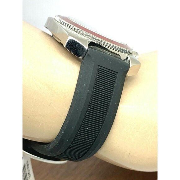 Fossil Men's Watch WB1042 Quartz Black Dial Silver Red Bezel 38mm Rubber… - Picture 11 of 13